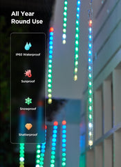 Smart Meteor Shower Lights Outdoor, 16Tube 256LED 24.6ft Color Changing Icicle , APP Controlled RGB Customize Display DIY