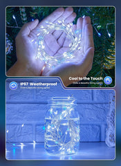 Fairy String Lights 4 Pack 10 Ft 120 LEDs Battery Operated with Timer for Christmas Decor (cool white+blue)