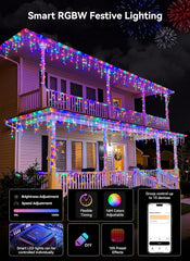 Smart Icicle Lights for Outside 33ft 304 LED Color Changing Icicle Christmas Lights Outdoor - APP Control 50+Preset Modes 16M Color Lighting Effect