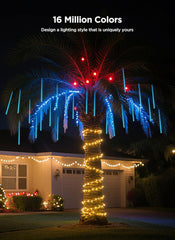 Smart Meteor Shower Lights Outdoor, 8/16/24Tubes Color Changing Dripping Icicle Christmas Lights, APP Control
