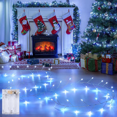 Fairy String Lights 4 Pack 10 Ft 120 LEDs Battery Operated with Timer for Christmas Decor (cool white+blue)