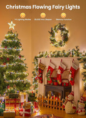 Flowing Fairy Lights Plug in with 14 Modes, 10FT 388LED Twinkle String Lights Indoor, Waterproof (Warm White + Cool White)