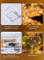 Fairy String Lights 4 Pack 10 Ft 120 LEDs Battery Operated with Timer for Christmas Decor (warm white+cool white)