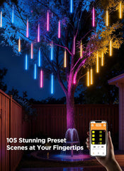 Smart Meteor Shower Lights Outdoor, 8/16/24Tubes Color Changing Dripping Icicle Christmas Lights, APP Control