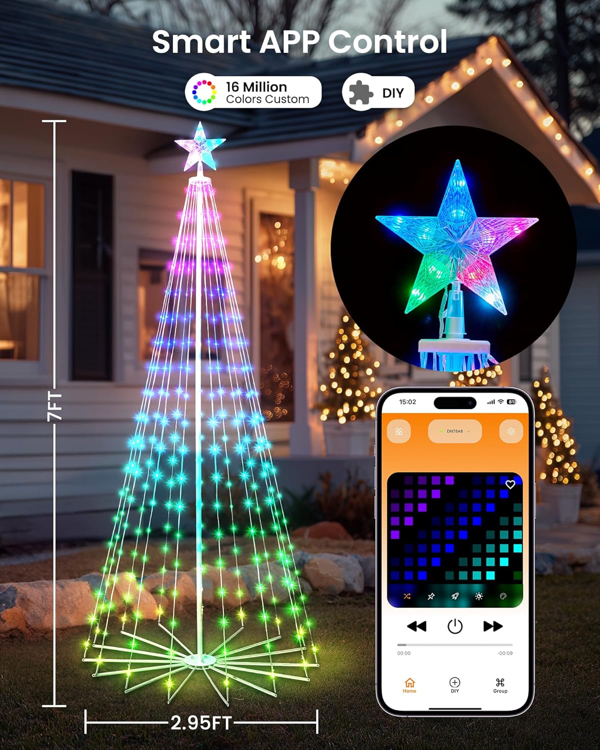 Christmas Cone Tree - RGB, IP65, Smart APP (7FT 295LEDs / 10FT 682LEDs) Indoor/Outdoor