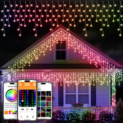 Smart Icicle Lights for Outside - 24FT/33FT/56FT Color Changing Icicle Christmas Lights Outdoor - APP Controller 50+Preset Modes
