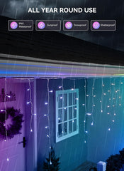 Smart Icicle Lights for Outside 33ft 304 LED Color Changing Icicle Christmas Lights Outdoor - APP Control 50+Preset Modes 16M Color Lighting Effect